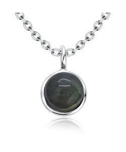 Grey Quartz Natural Round Stone Silver Necklace SPE-5139